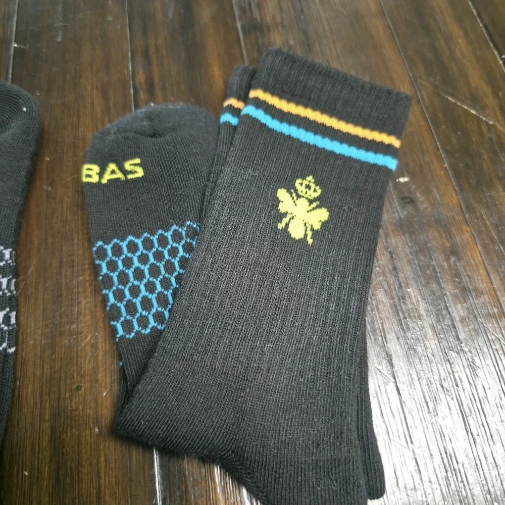 Bombas Socks 3 Pairs Black Ankle Calf Honeycomb Arch Support Bee Logo Sz Medium